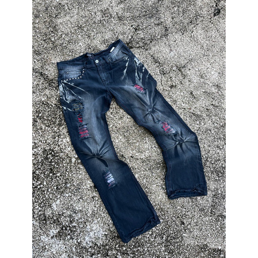 In The Attic Distressed Patchwork Flared Jeans