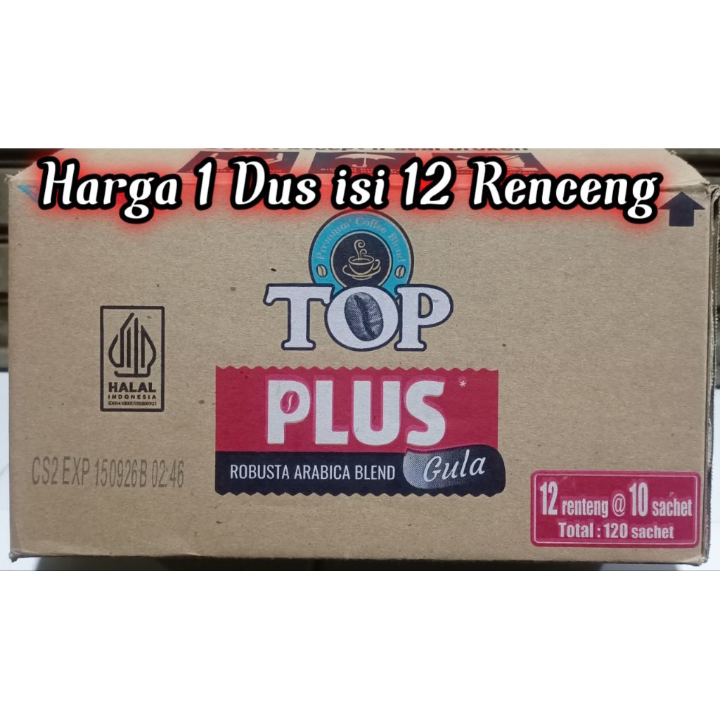 

Kopi Top Plus Harga 1 Dus isi 12 Renceng ( 120 Sachet )