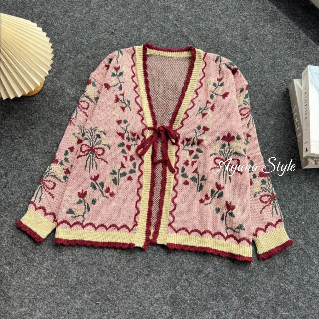 KODE B | Kimi Outer Kenitwear | Cardigan Premium korean Style | Outer Rajut bunga-bunga
