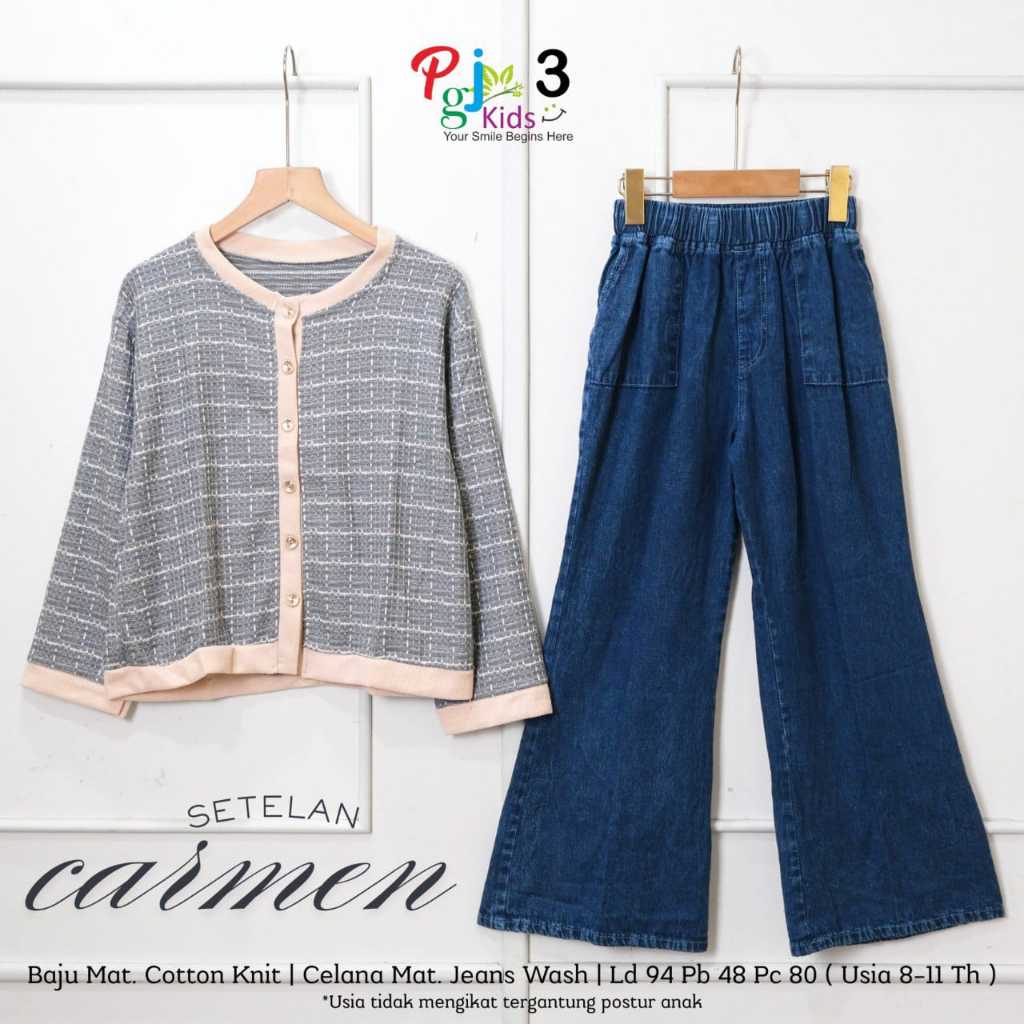 setelan jeans anak perempuan 8-11 tahun carmen set teen ori pgj kids