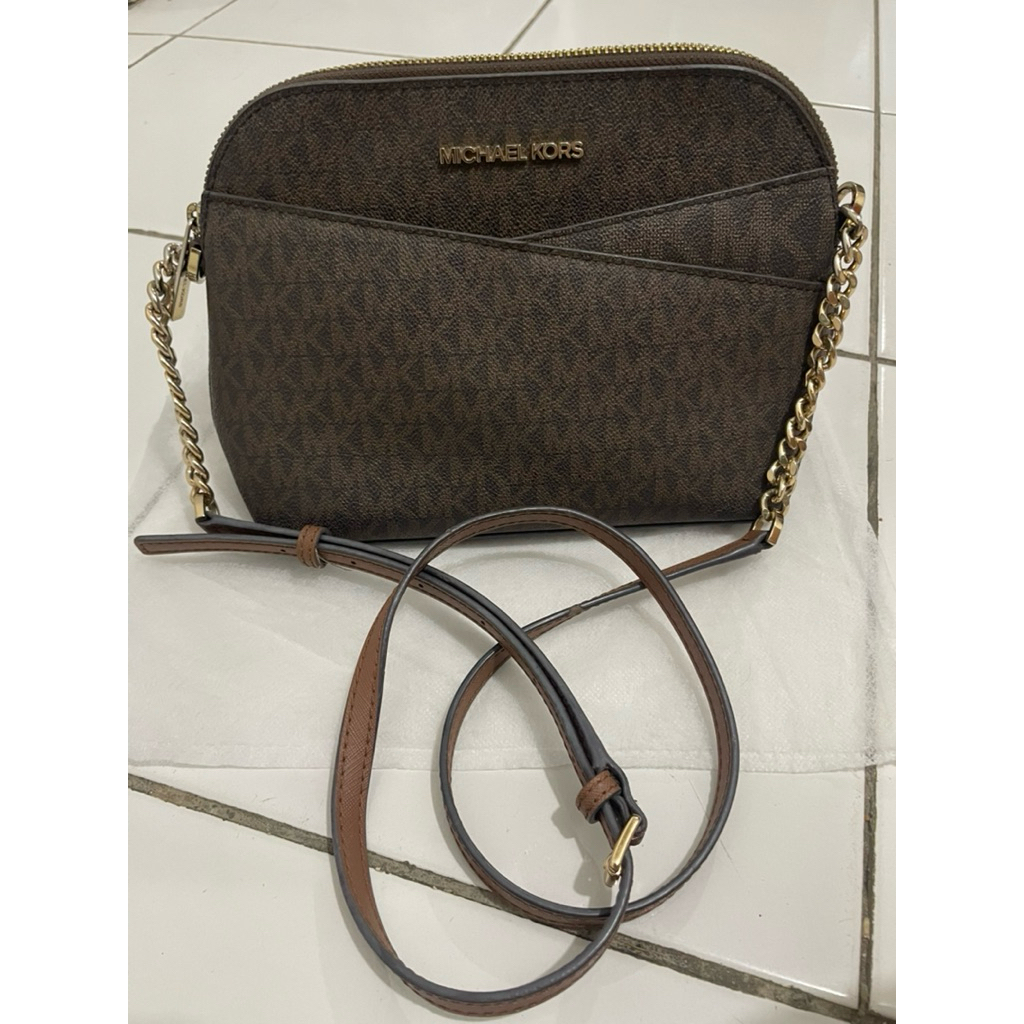 Preloved Michael Kors Jet Set Signature Medium Dome X Crossbody Brown