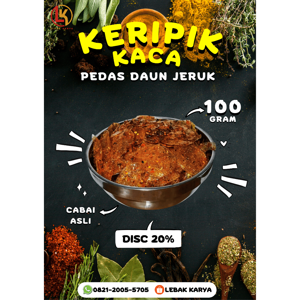 

KRIPCA | Keripik Kaca Pedas Daun Jeruk 100gr | Renyah - Gurih - Tipis | LEBAK KARYA