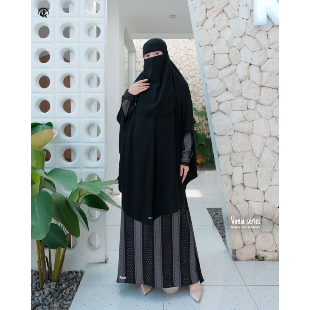 READY stok Vania ABAYA set Jetblack | Gamis syar'i Abaya | gamis set cadar syar'i| gamis abaya