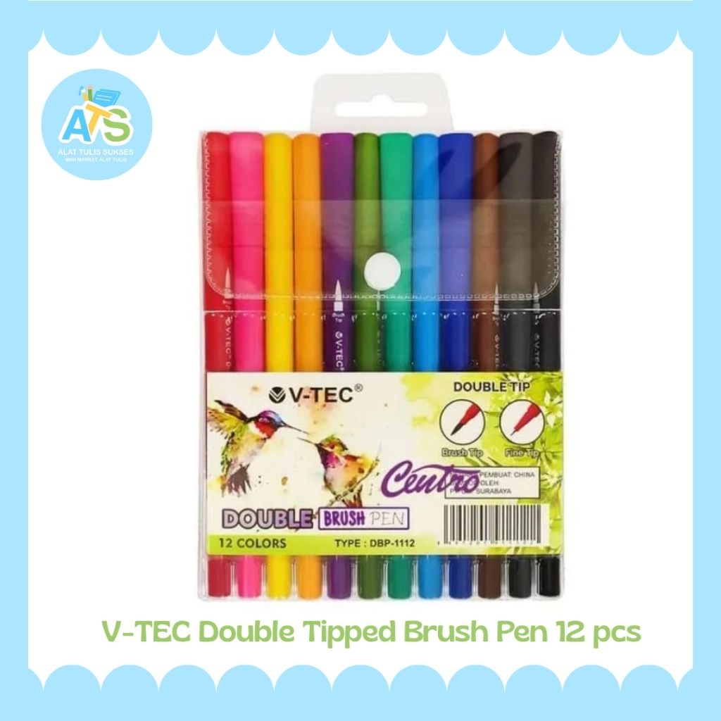 v-tec double tipped brush pen 12 pcs