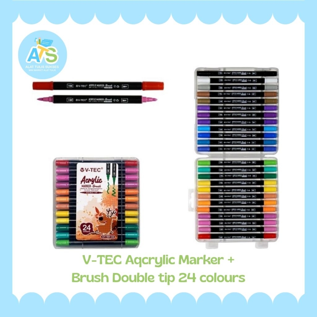 

v-tec aqcrylic marker + brush double tip 24 colours