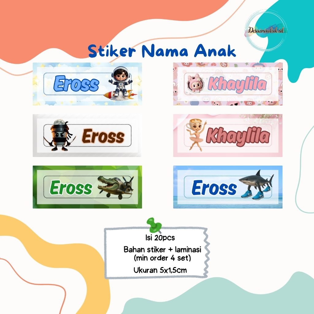 

Custom Stiker Nama Anak / Stiker Peralatan Sekolah / Tempat Makan