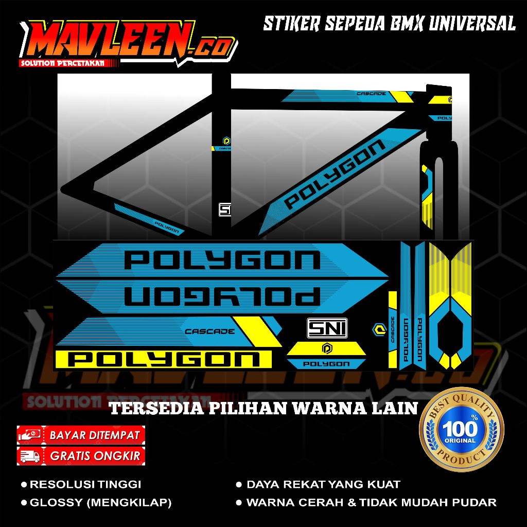 (COD) stiker striping sepeda polygon cascade BMX 18 20 decal glossy lentur anti air