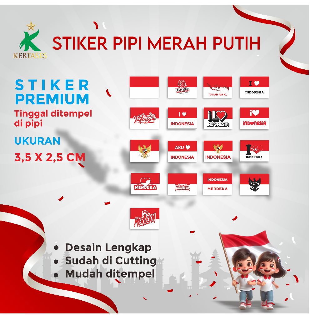 

KERTASES- Stiker Pipi Merah Putih 30 pcs /Tempel Wajah HUT RI 17 Agustus