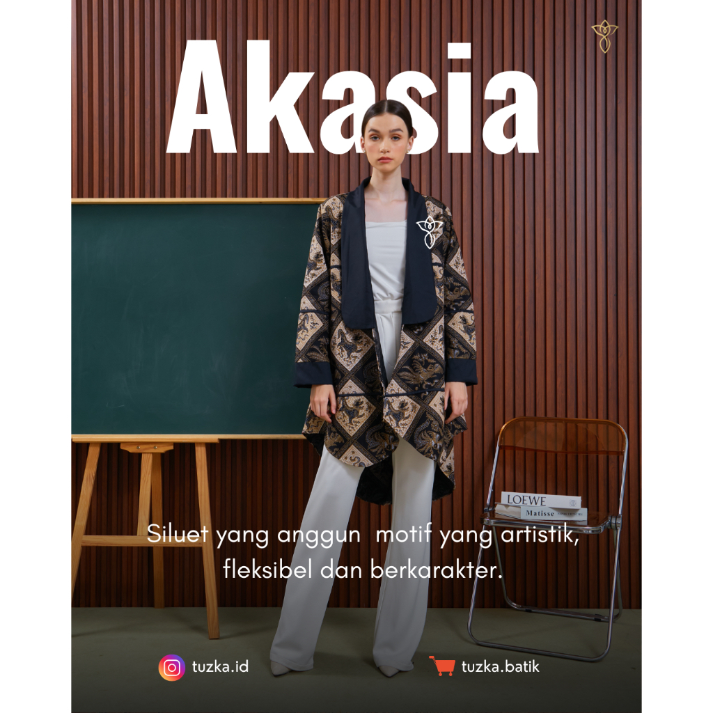 AKASIA OUTER BLACK BEIGE - Outer Batik Wanita Premium by Tuzka Batik