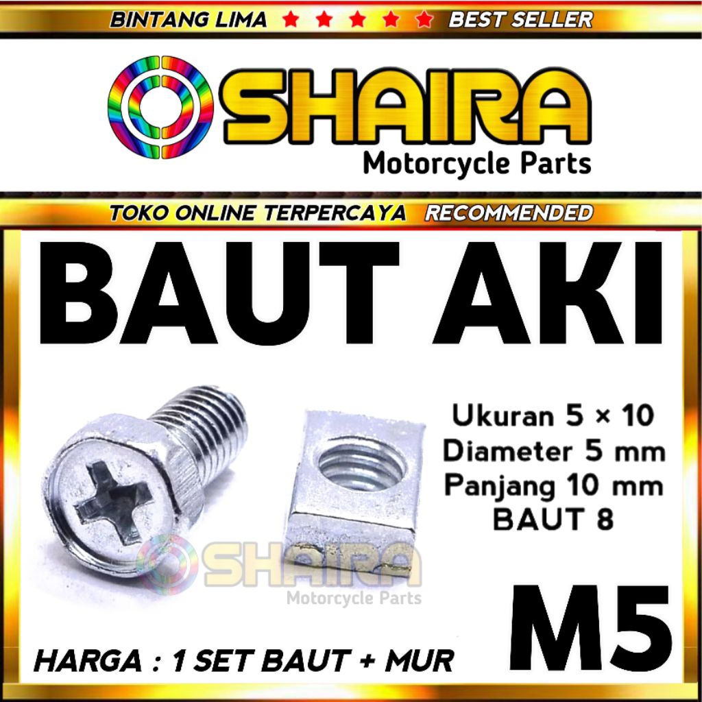 BAUT AKI MOTOR + MUR M5 1 SET / BAUT 8 / BAUT TERMINAL AKI MOTOR / BAUT SKUN AKI MOTOR M5 BAUT AKI M