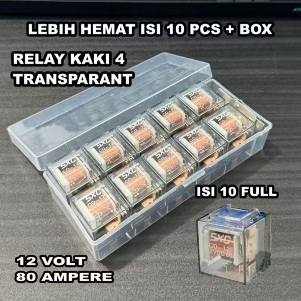 (Isi 10 Pcs) Relay Rilay Rilai Klakson Kelakson Lampu Tembak Sorot LED Alarm Motor Mobil 4 Pin Kaki 