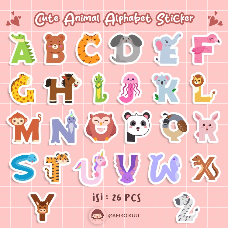 

[ISI 26] STICKER SET KARAKTER HEWAN ALFABET WATERPROOF | COCOK UNTUK HIASAN LAPTOP, CERMIN, BUKU DIARY,DLL