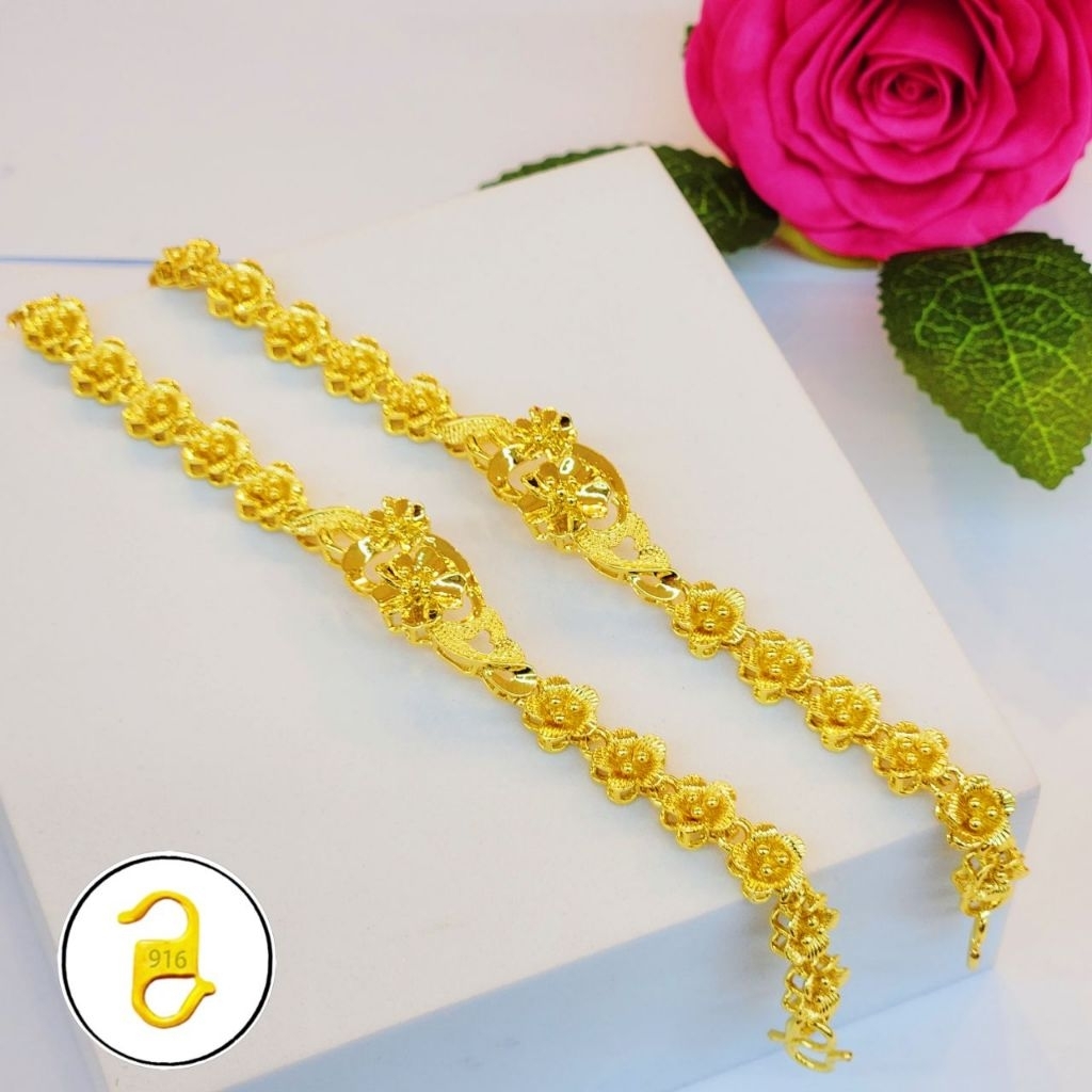 New Gelang Tangan Full Bunga Emas Saduran24k Emas Titanium Emas Bangkok F1