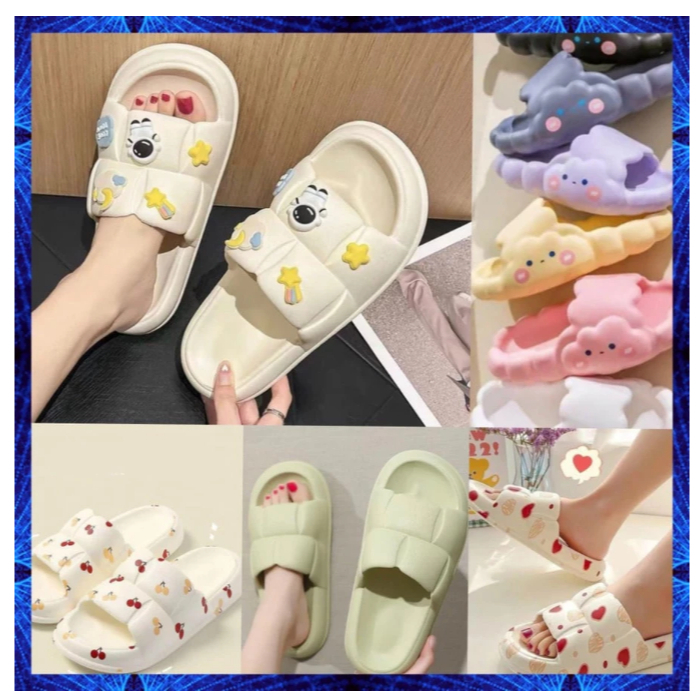 Sandal Rumah Jelly Wanita Anti Slip Empuk Cloud Sandal Selop Lucu