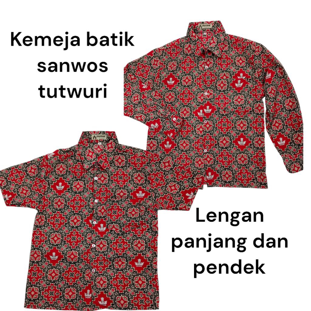 Seragam sekolah SD Mi SMP SMA kemeja batik sanwos tutwuri lengan panjang dan pendek kain licin