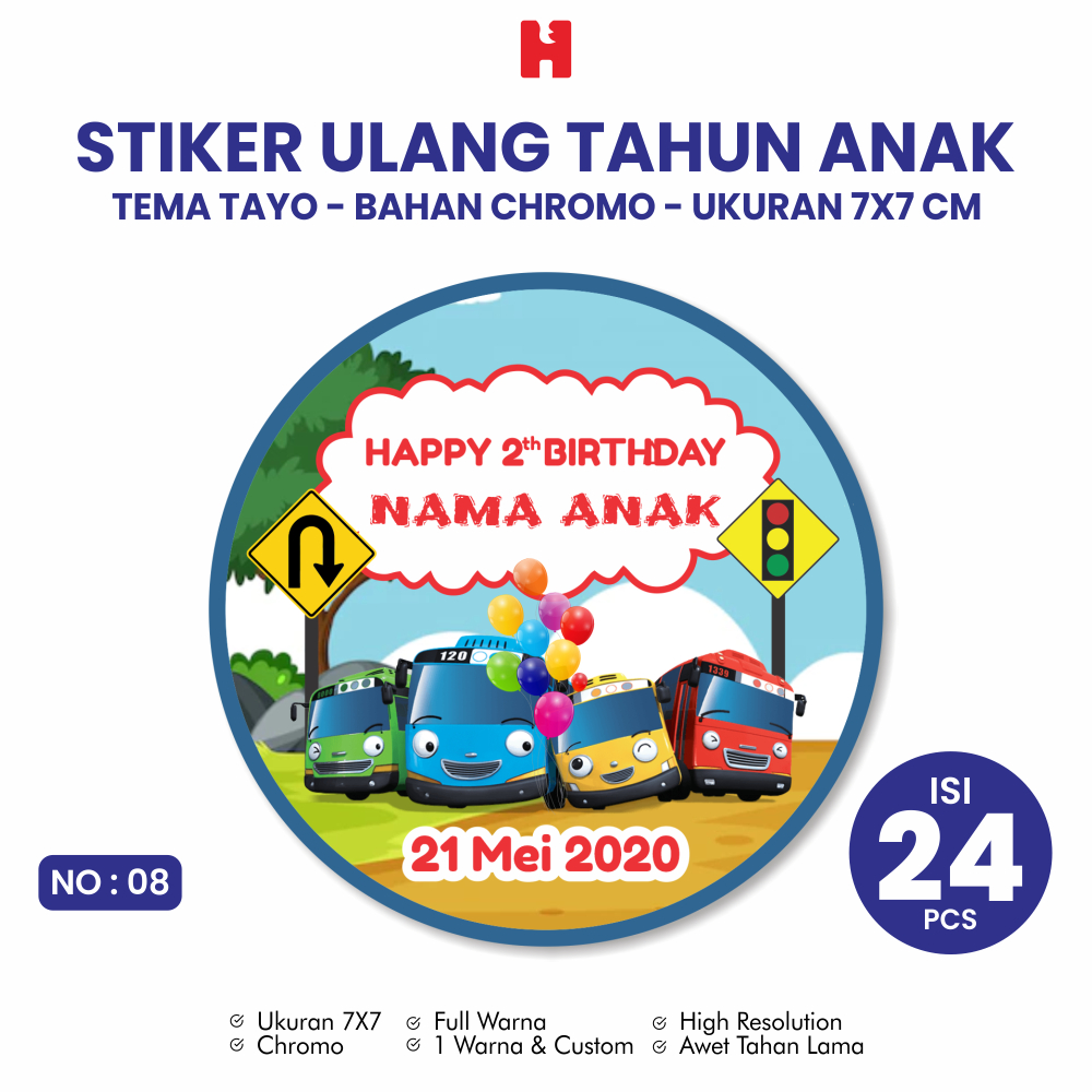 

Stiker Ulang Tahun Anak Tema Tayo Ukuran 7x7 CM Bulat - Isi 24 Pcs