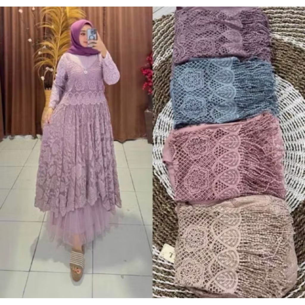 gamis brukat import kombinasi rompi bisa lepas // gamis rompi brukat tutu camelia dress // zahra dre