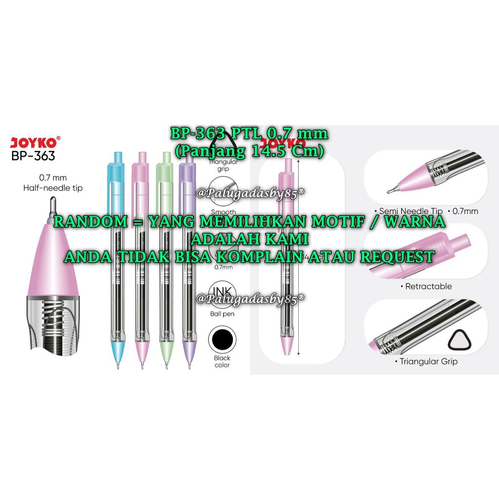 

(1 Biji) GROSIR Bolpen JOYKO BP-363 0.7 mm Hitam / Pulpen Pena Joyko BP-363 Vokus Trans PTL (1 Biji)