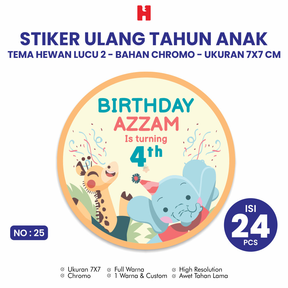 

Stiker Ulang Tahun Anak Tema Hewan Lucu 2 Ukuran 7x7 CM Bulat - Isi 24 Pcs
