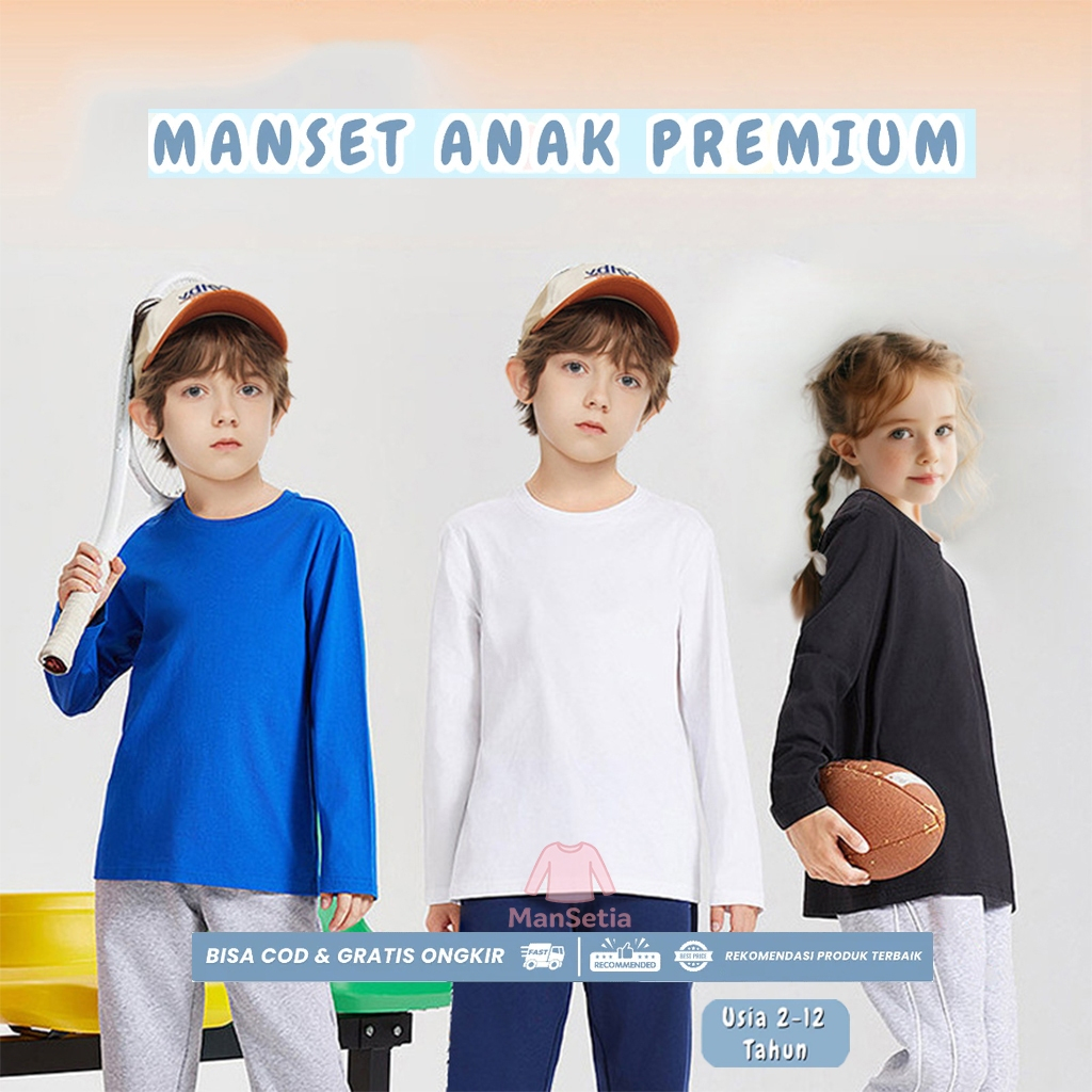 Manset Anak Lengan Panjang Unisex Bahan Spandek  Usia 5-8 Tahun  - Ataan Baju Mangset Anak Polos Per