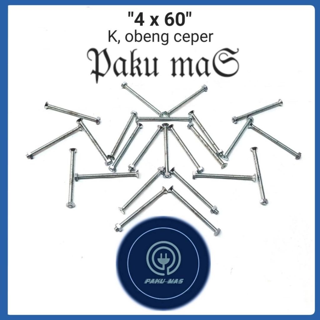Baut mur 4 x 60 Baut ukuran 4mm dan panjang 6cm