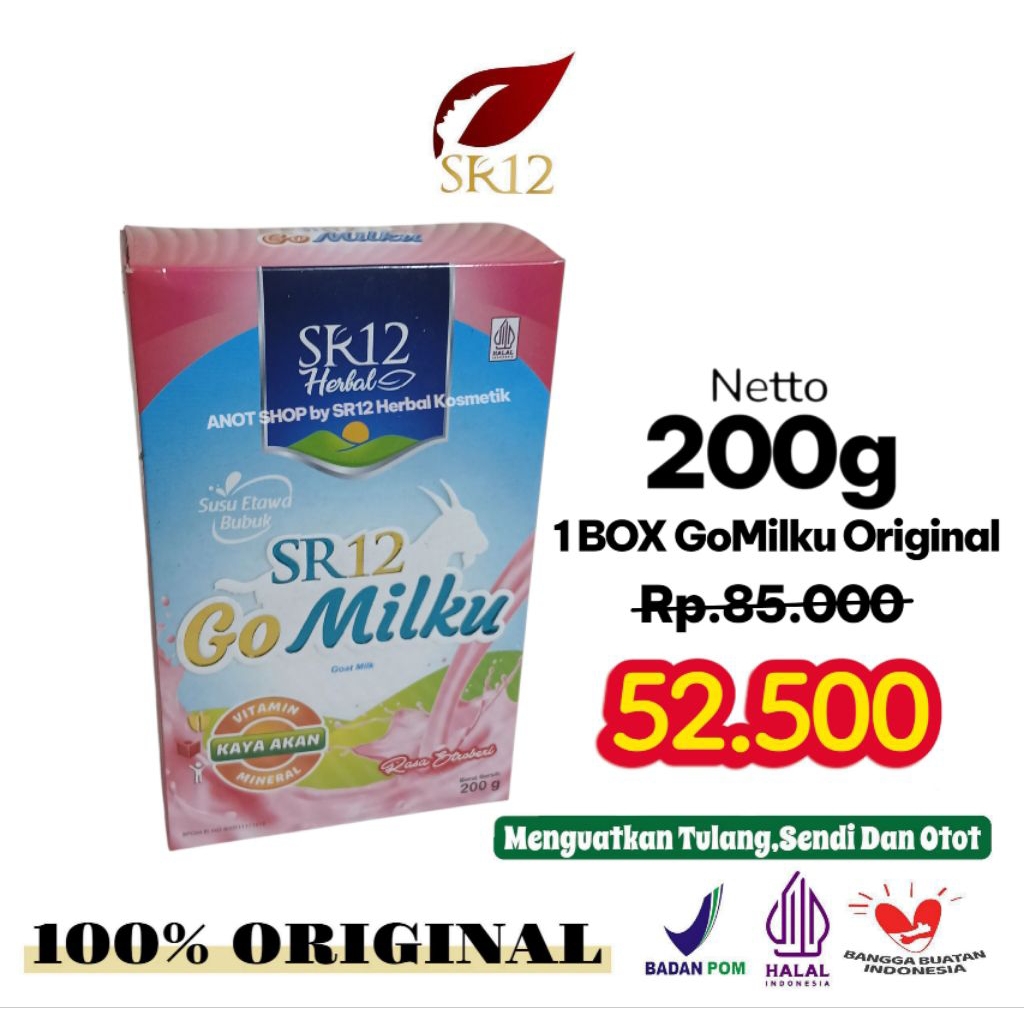 

Go Milku Stroberi SR12 Herbal Susu Kambing Etawa Asli BOX 200gr