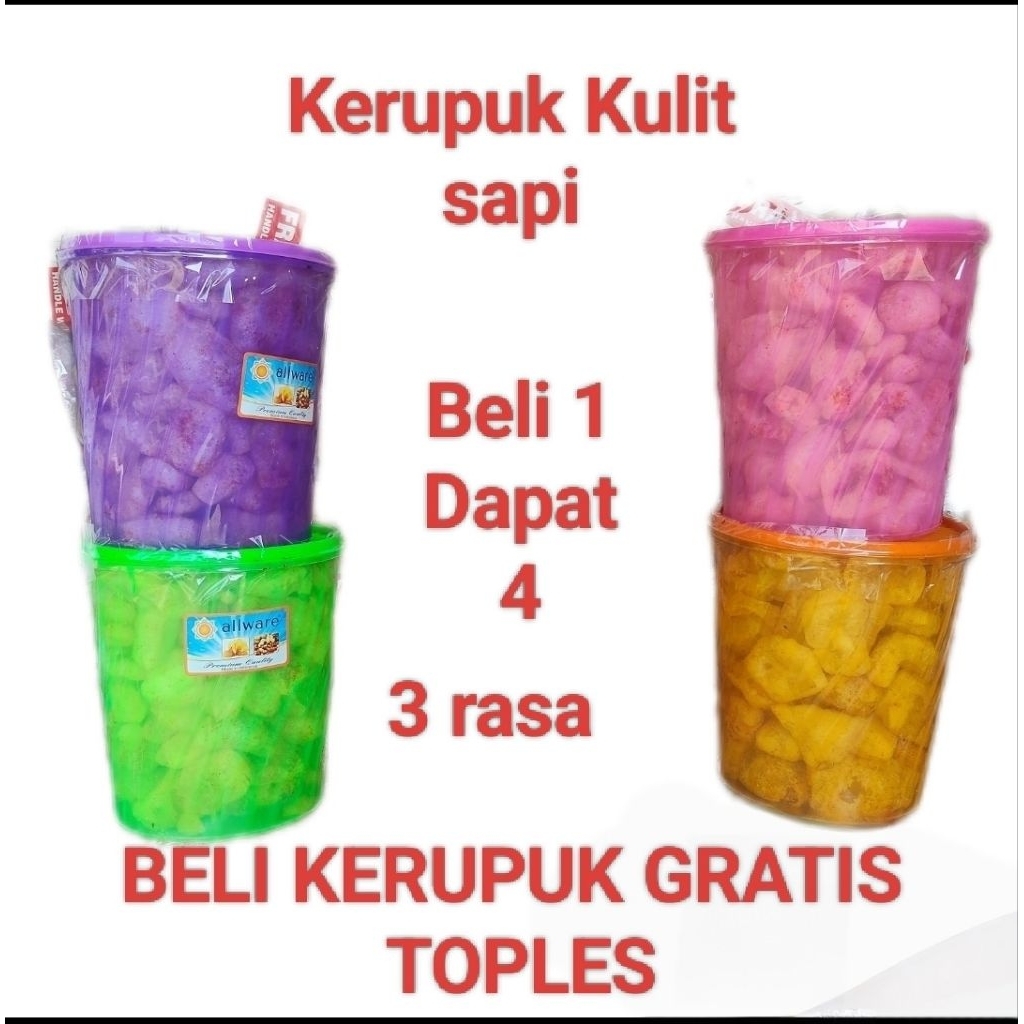 

kerupuk kulit sapi toples 4liter dapat 4 toples dengan 3 varian rasa promo beli 1 dapat 4