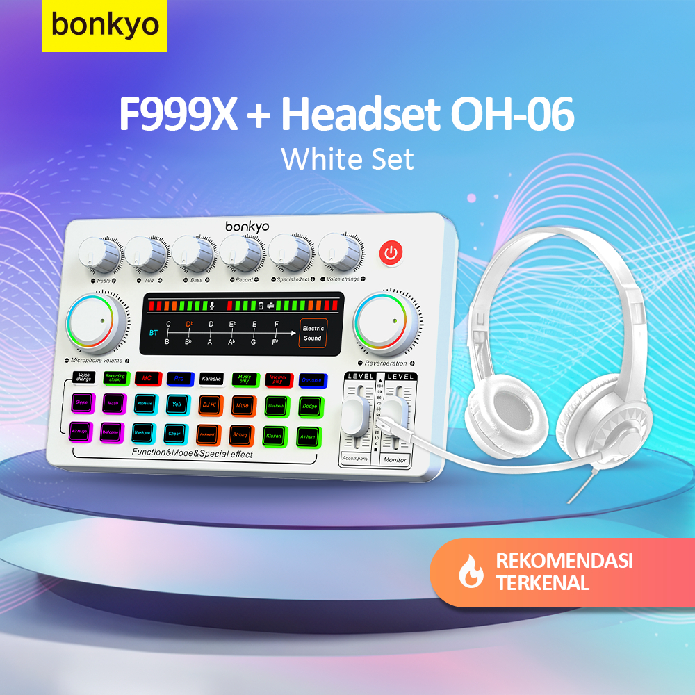Bonkyo F999X+OH06 Headphones White sound card live broadcast equipment full set Bluetooth live sound