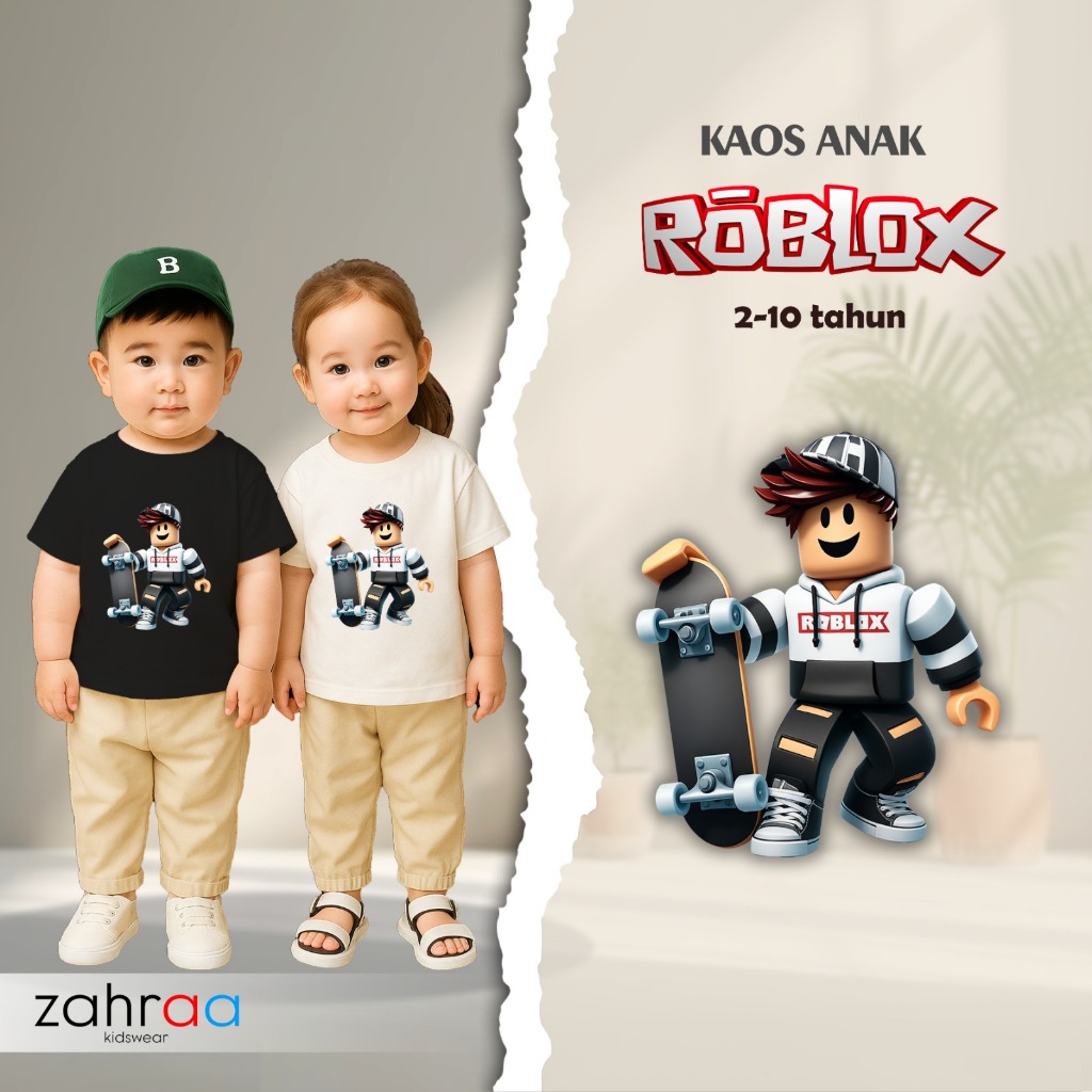 Zahraa Kidswear - Baju Kaos Roblox Game Viral Anak Laki-laki Cowok Remaja Kekinian Usia 2-10 Tahun