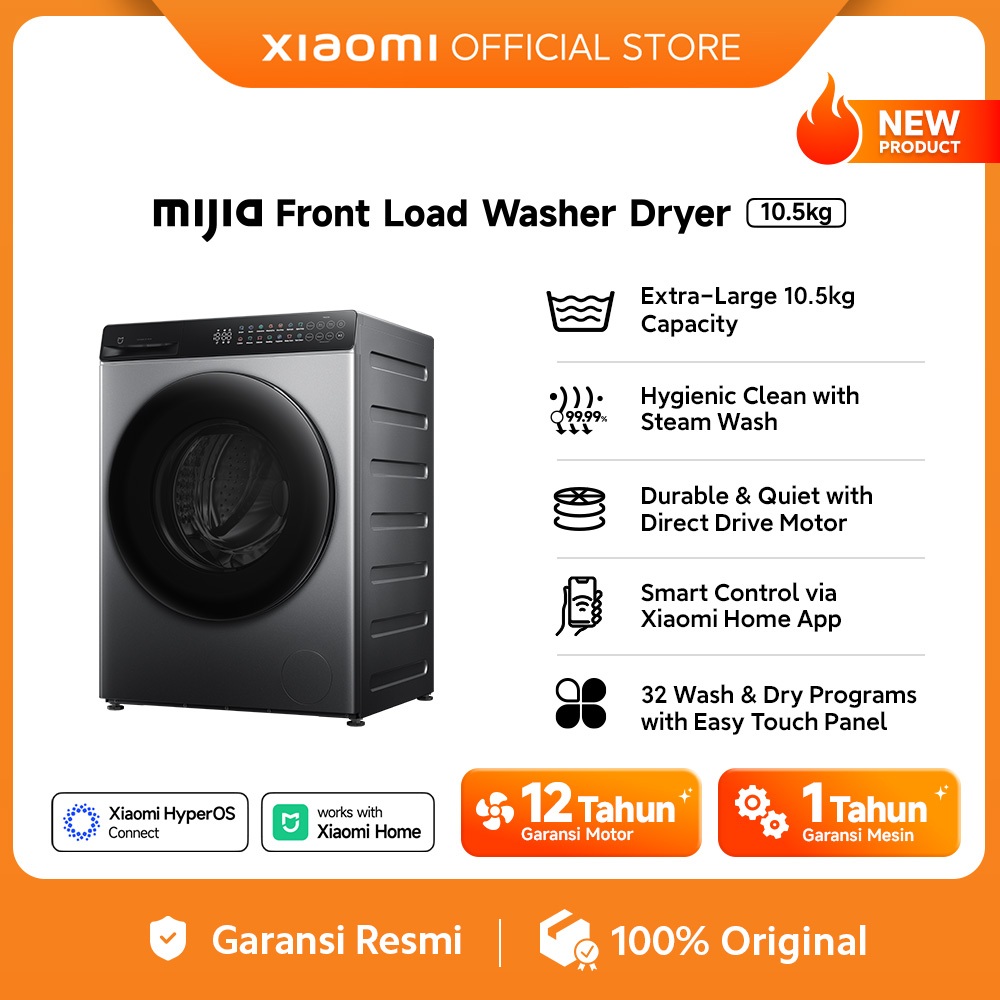 [Unit Only] Xiaomi Mijia Mesin Cuci Front Load Washer Dryer 10.5kg | Steam Wash | Direct Drive Motor
