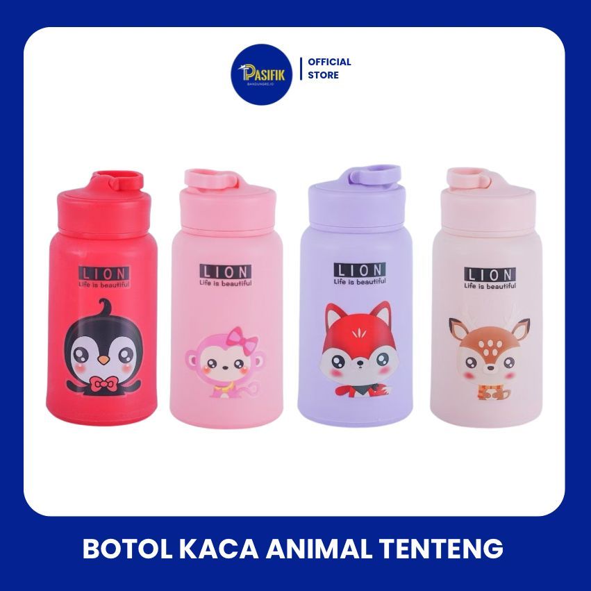 BOTOL MINUM KACA ANIMAL TENTENG / KAPASITAS 500ML / DENGAN BOX / TUMBLER KACA ANIMAL