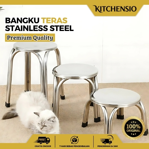 Bangku Cafe Stainless Kokoh / Bangku Bakso Susun Anti Karat / Bangku Teras Outdoor Serbaguna