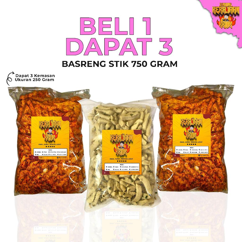 

KERAJAANKRIUK - BELI 1 DAPAT 3 BASTIK 750 Gram Basreng Rasa Original 250gr Pedas 250gr