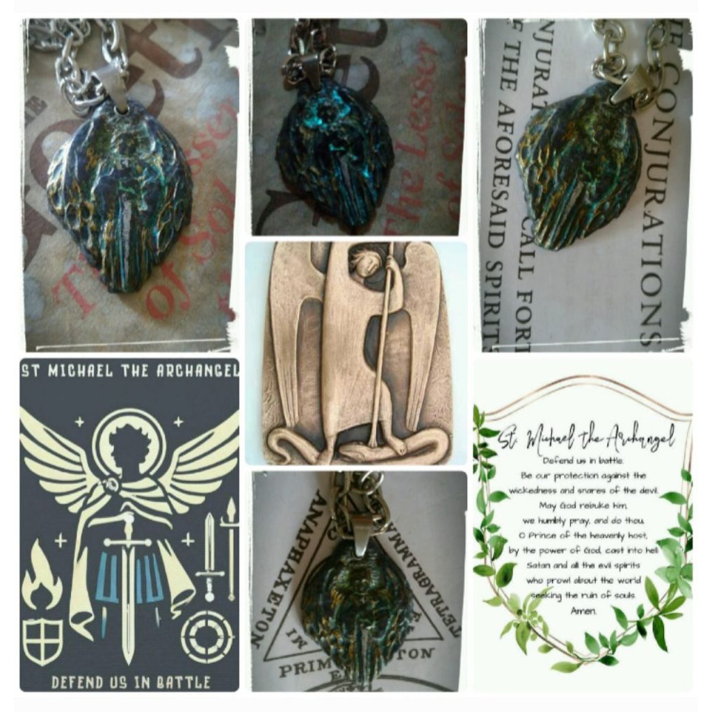 Kalung Aksesoris Mitologi Unik Liontin Pedant Pria Wanita Batu Akik Original Menyala Archangel Micha