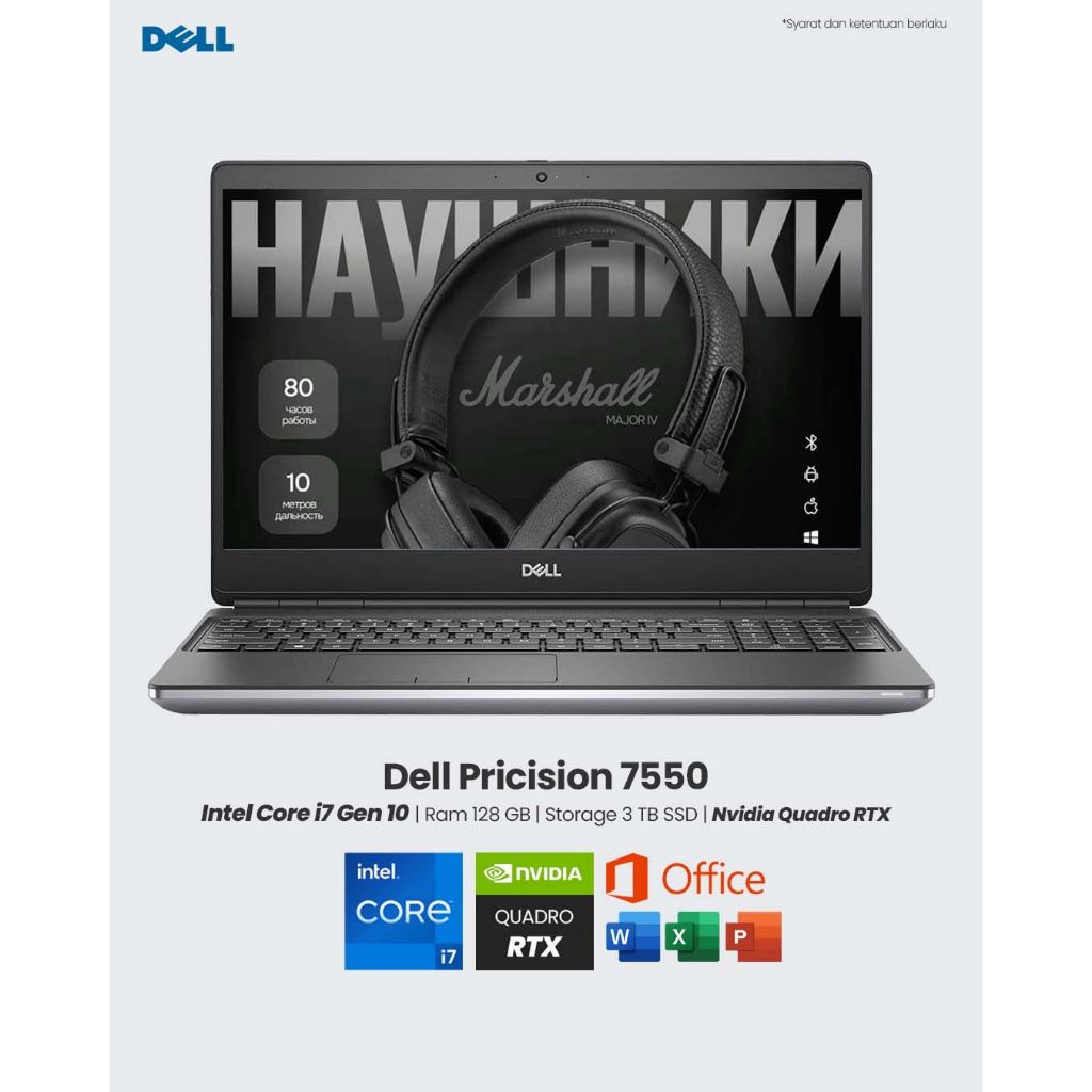 Laptop Dell Pricision 7550 Core i7 Gen 10 Ram 128 GB SSD 3 TB Lauat 15 inch Full HD Mobile Workstati