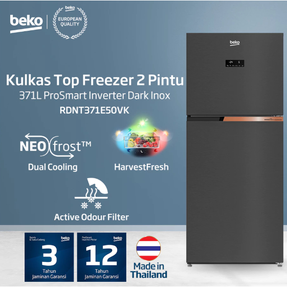 Beko Kulkas 2 Pintu RDNT371E50VK- Kapasitas 371L Inverter I RDNT401E50VK - Kapasitas 401L Inverter
