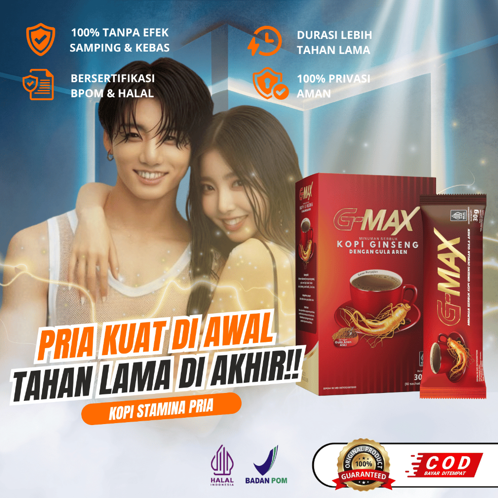 

Kopi Gmax Minuman Energi Minuman Stamina Kuat Tahan Lebih Lama 1 box 10 sachet Bpom & Halal