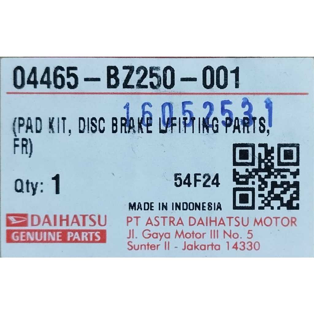 BRAKE PAD DAIHATSU TERIOS Tahun 2018 / 04465-BZ250-001