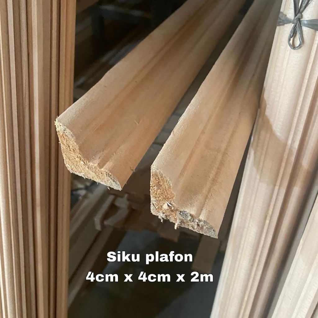 lis plafon wall moulding 4x4cm panjang 2 meter list siku plafon kayu halus agatis