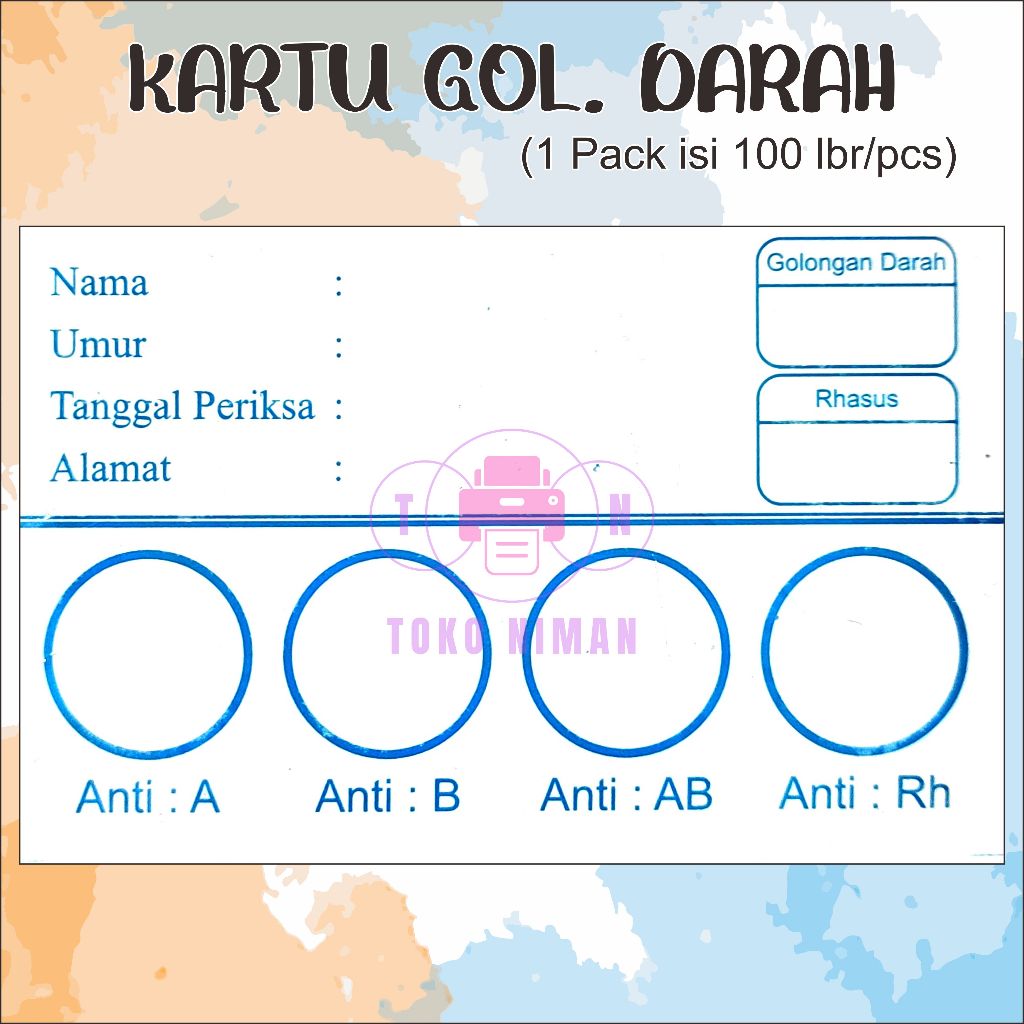 

Kartu Golongan Darah Isi 100 Lembar - Kartu Tes Golongan Darah / Kartu Goldar Tebal
