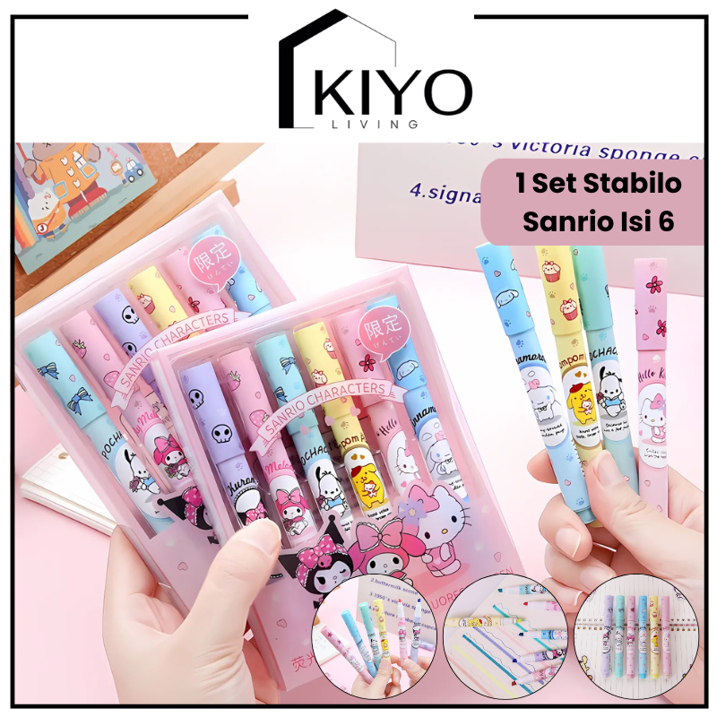 

KIYO 6 PCS 1 Set Stabilo Anak-anak Pastel Cantik Kuromi Melody Hello Kitty / Stabilo Karakter Kartun Sanrio Highlighter Lucu / Stabilo Warna Motif Kartun
