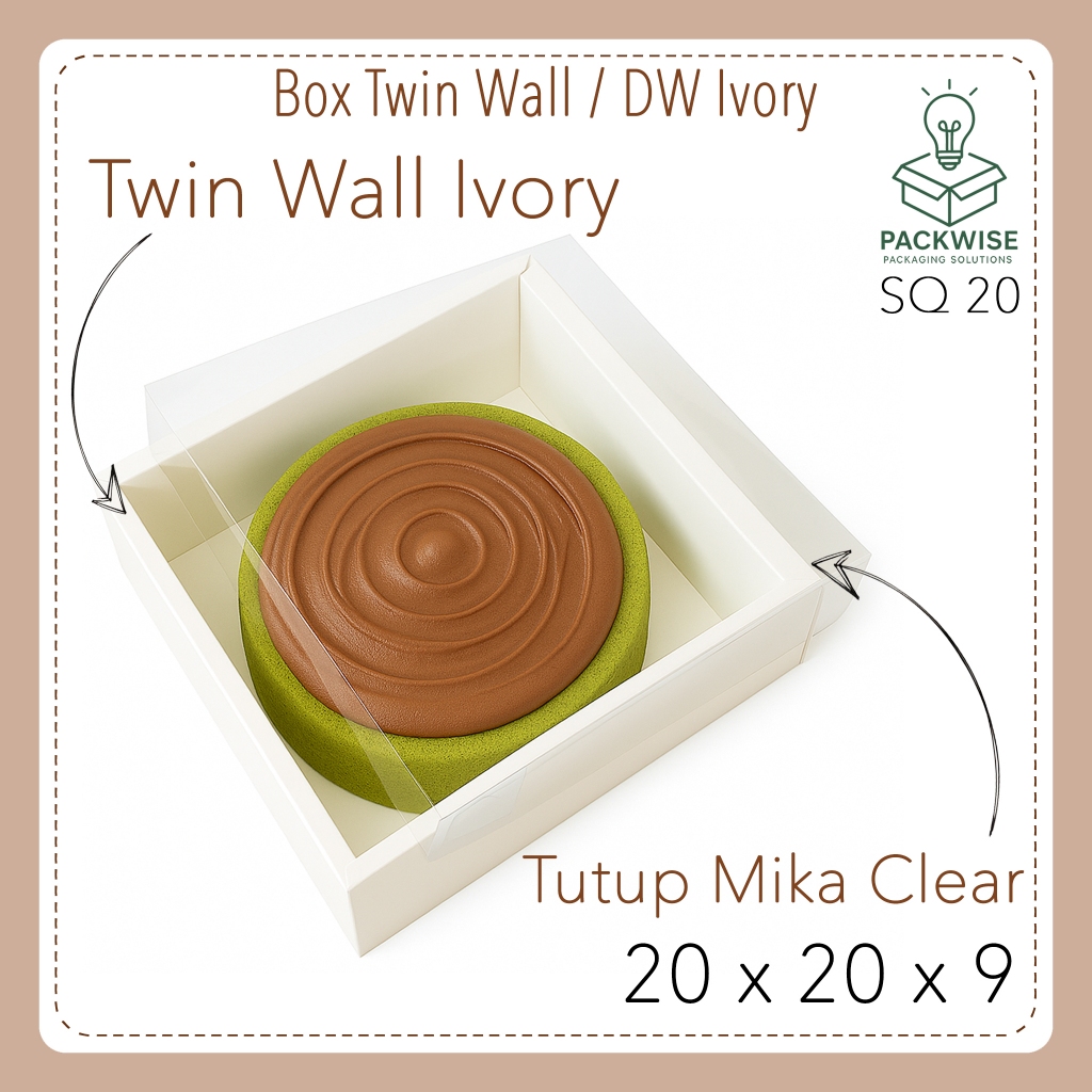 

Box Twin Wall / DW / Double Wall Ivory Putih + Tutup Mika Clear - 20x20x9 cm - Kue Souvenir Hampers