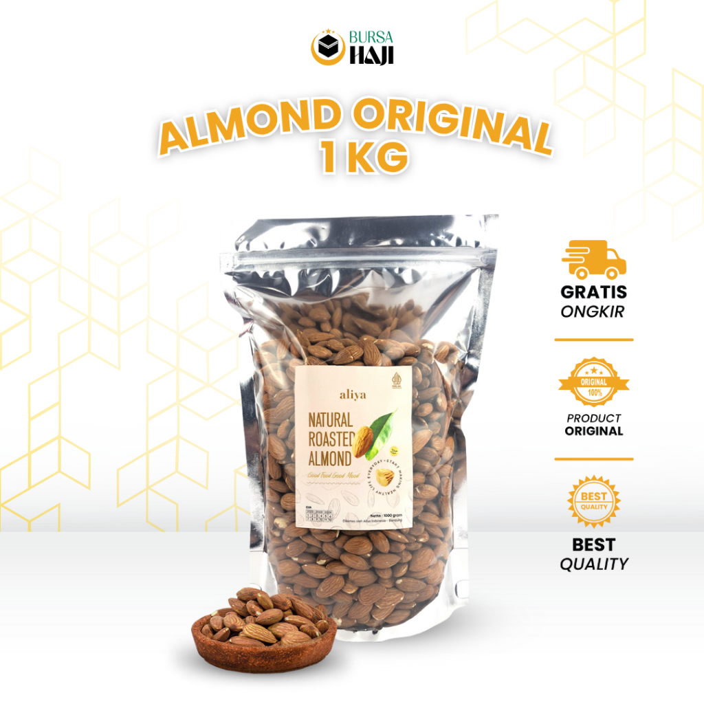 

Almond 1kg Original Roasted | Almond Kupas Tanpa Prasa Kemasan Aliya