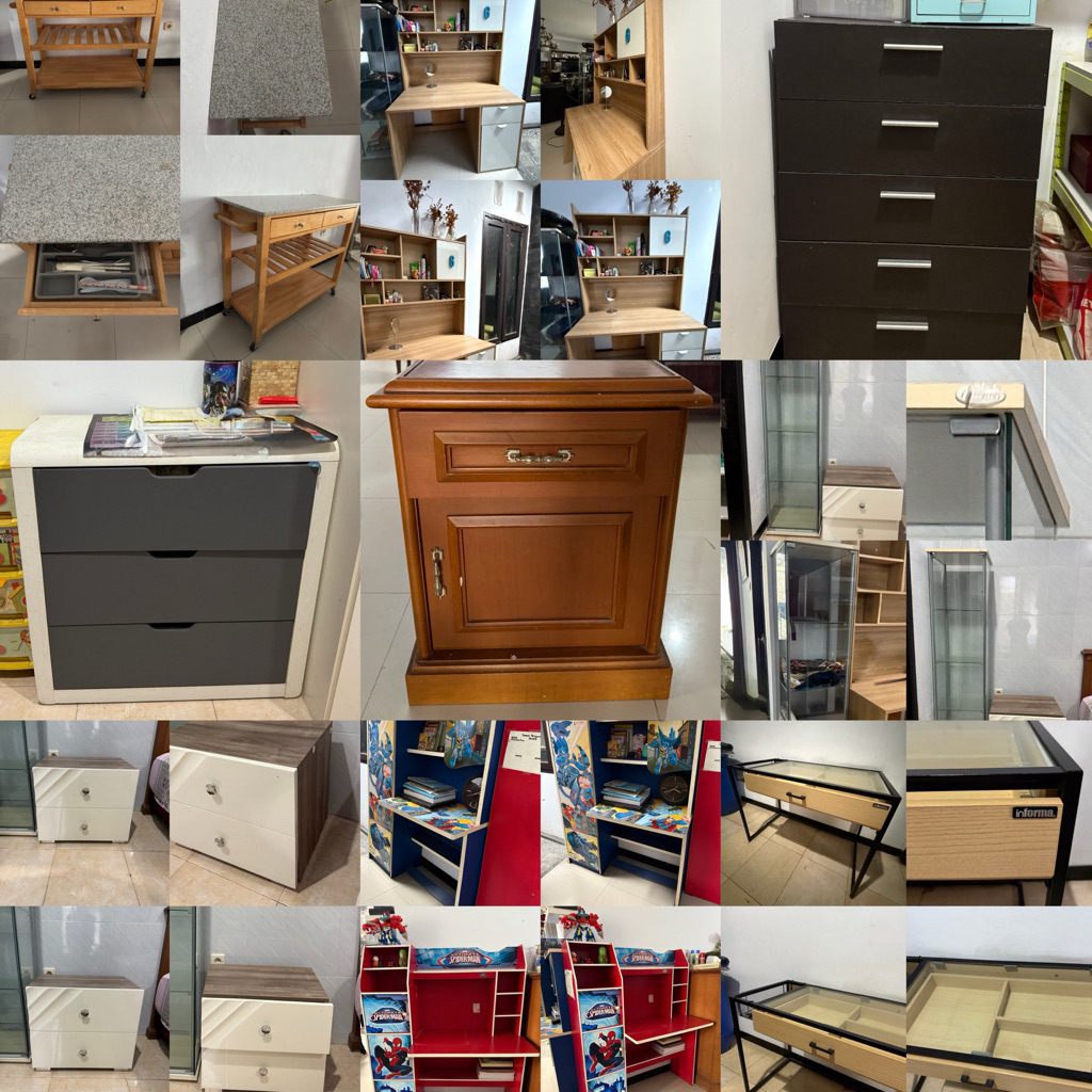 Preloved Informa Furniture Kabinet, Meja Belajar, Meja Kerja, Lemari Kaca, Nakas Samping Tempat Tidu