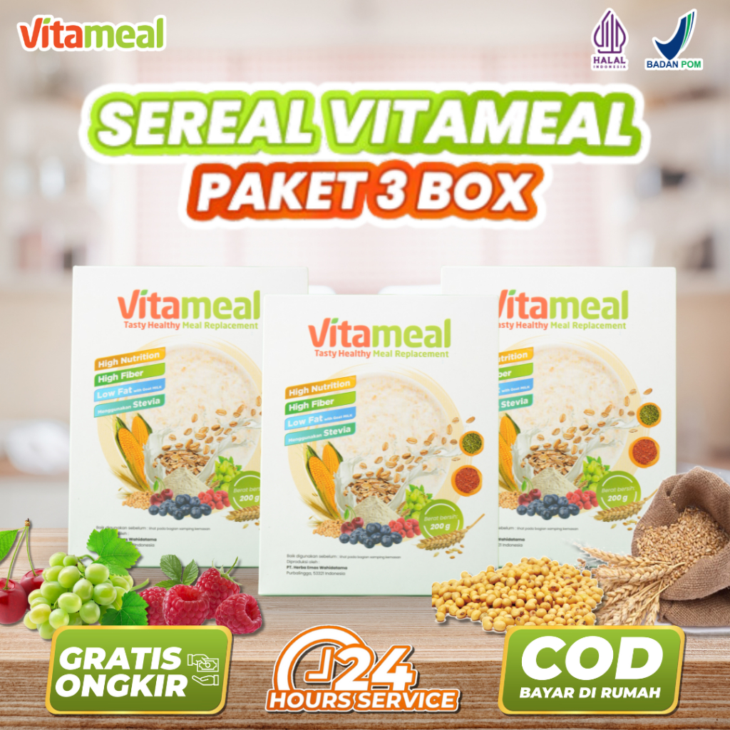 

Vitameal Sereal Sehat Mencegah Diabetes Gula Darah Tinggi dan Kolesterol Paket 3 Box