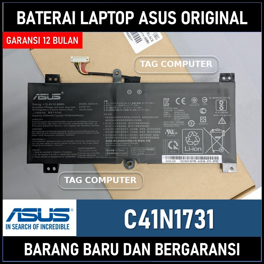 BATERAI LAPTOP ASUS ROG SCAR II GL504 GL504G GL504GM GL504GW GL504GS GL504GV C41N1731 ORIGINAL