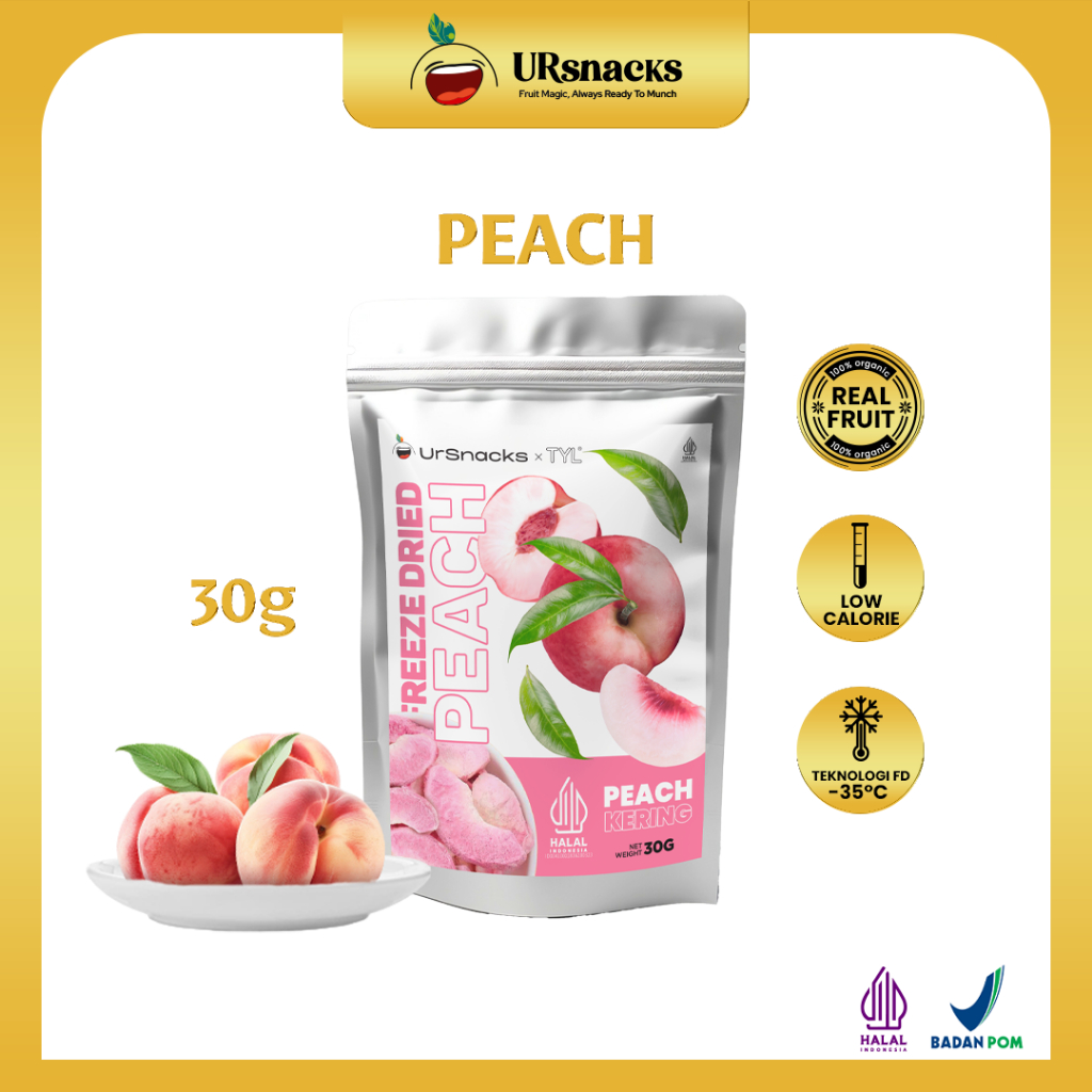 

Ursnacks Freeze Dried Peach 30gr - Snack Keripik Buah Asli Peach Pink HALAL BPOM