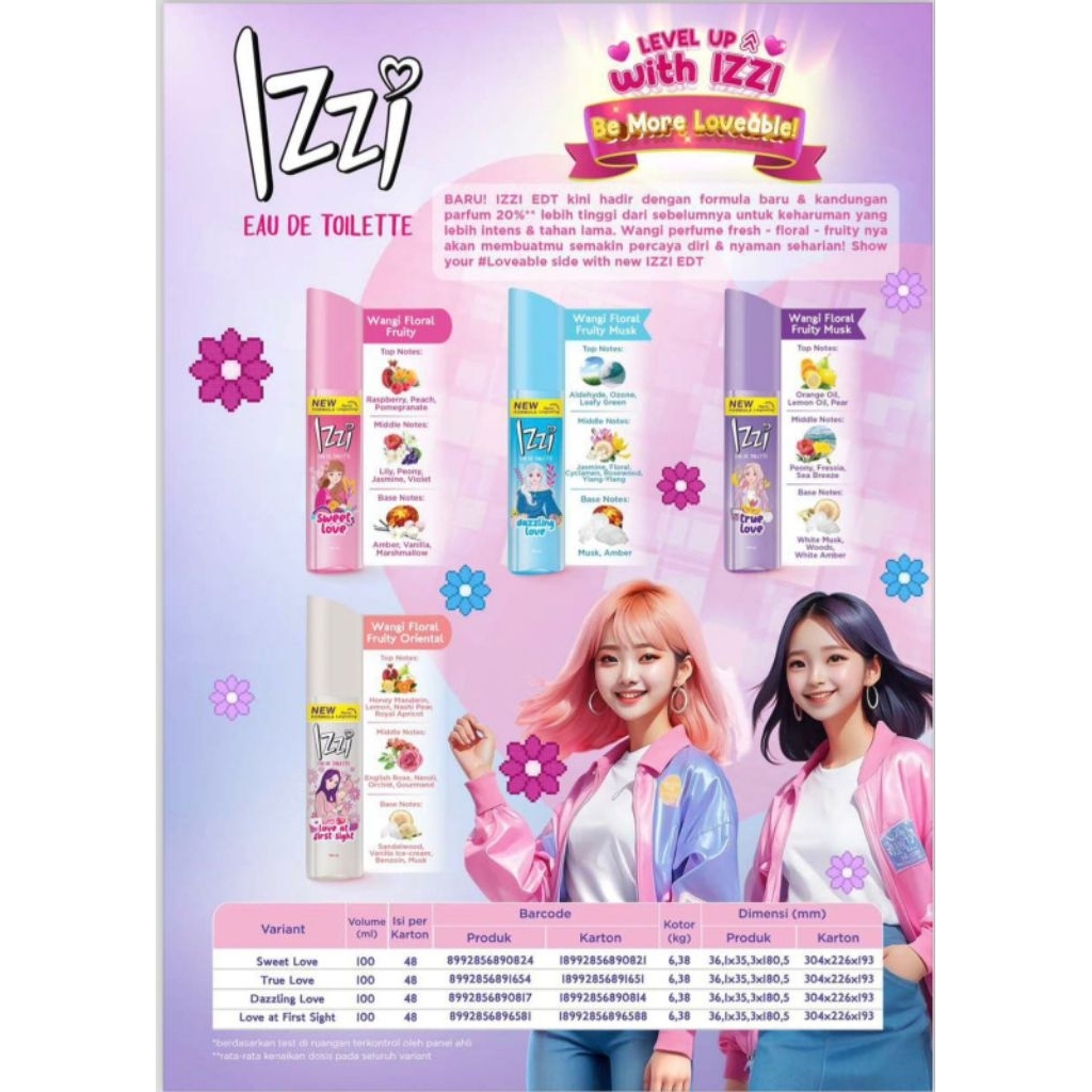 IZZI Body Mist Eau De Cologne 100ml | Parfum Wanita | More Longlasting | Love At First Sight | Dazli