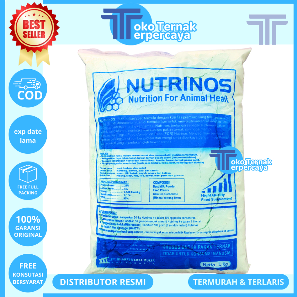 NUTRINOS 1 KG - Susu Hewan Premium Ternak Sapi Kerbau Kuda Kambing Ayam Ikan Udang Rayfat Lactomax