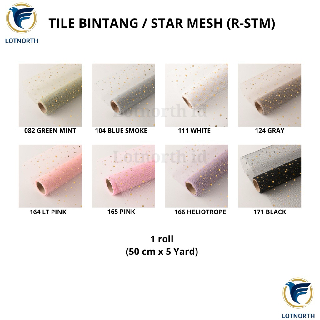 

[1 Roll] R-STM / Roll 50 cm x 5 Yard / Tile Bintang / Kertas Buket Bunga / Wrapping Paper Cellophane / Roll Tile Bintang / Star Mesh / Kertas Bunga Buket Gulungan Motif Bintang Gold Emas Gliter Tisu Volume Bouquet/ Flower Paper Craft / Plastik Bunga